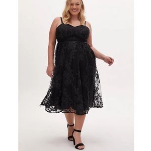 Black Embroidered Mesh & Sequin Midi Dress